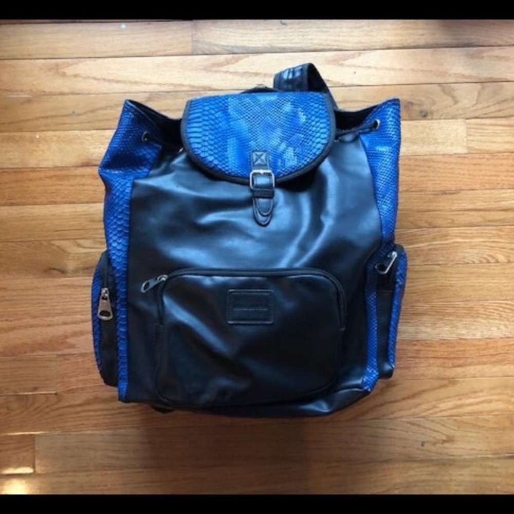 Blue/black leather backpack